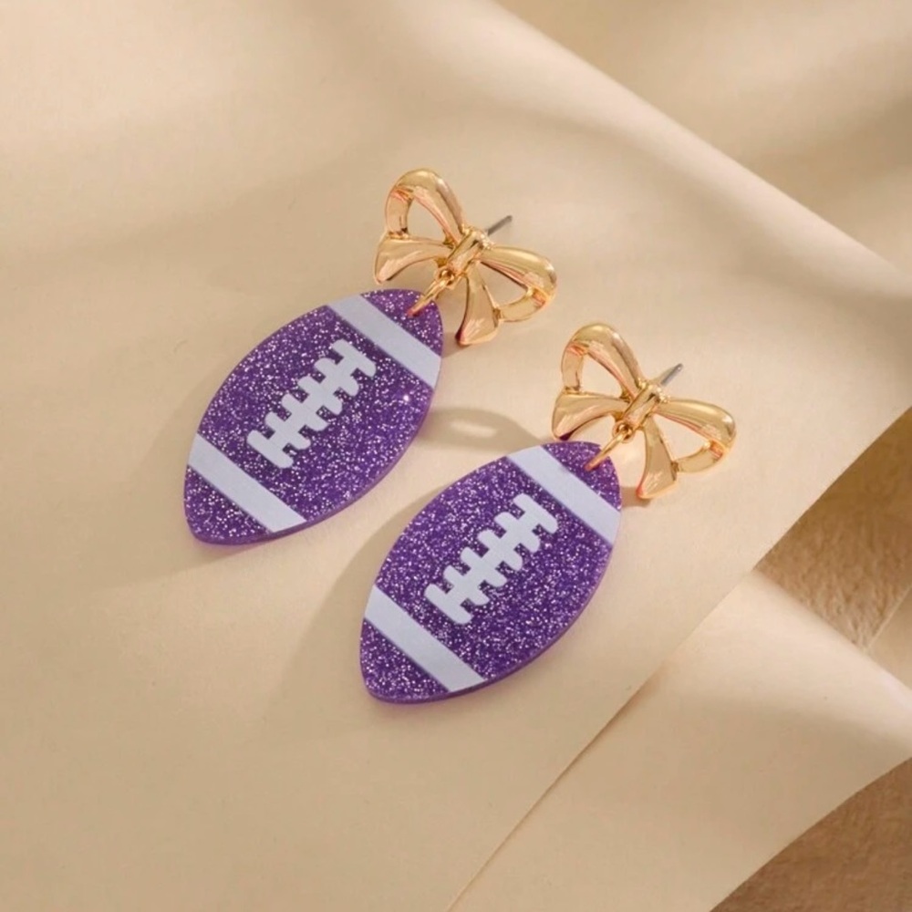 Purple Football Earrings NWOT - Picture 3 of 8